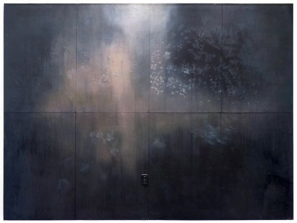 VON ANDEREN WELTEN, 07/2014 - Oil on wall, 95 x 127 in. / 241 x 322 cm (sawed out, exists in 8 pieces)