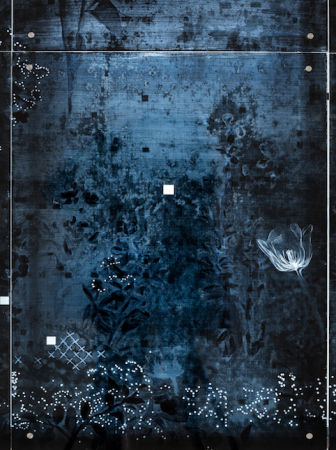 Käthe VI - 2018, UV-print and oil on glass, 114.6 x 160.6 in. / 291 x 408 cm, detail