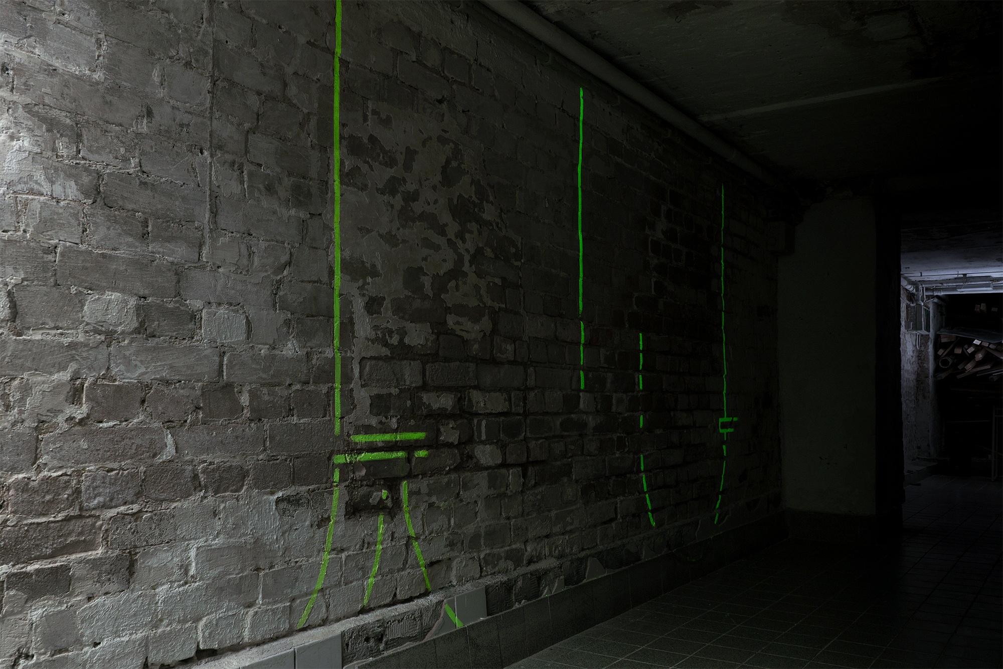 Rehearsal for demolition - 2020, reflective pigment on wall, installation view at Horse &#38; Pony, Berlin